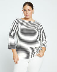 Belle Breton Stripe Jersey Tee - Ecru/Black Stripe