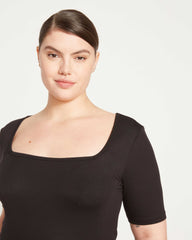 Cloud Rib Short Sleeve Square Neck Tee - Black