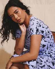 Belted Divine Jersey Dress - Petal Palette Print in Jacaranda