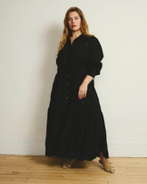 Alix Embroidered Linen Blend Shirtdress - Black