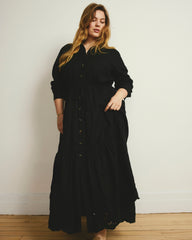 Alix Embroidered Linen Blend Shirtdress - Black