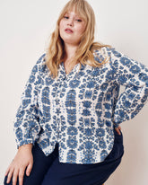 Avalon Linen Blend Blouse - Rococo Beach Print