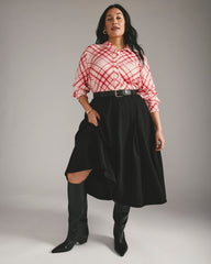 Cooling Stretch Cupro Oversized Artist Shirt - Red Plaid Print