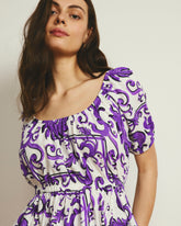 Andrea Peplum Linen Blend Top - Purple Majolica Print