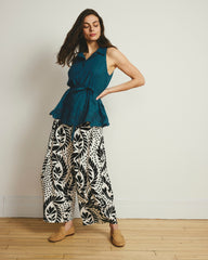 Cosma Barrel Leg Linen Blend Pants - Vine Print