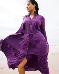Alix Linen Blend Shirtdress - Dreamy Purple