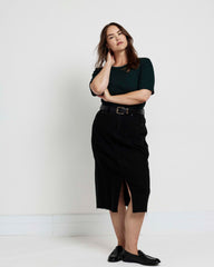 Classic Ribbed Tee - Forest Green/Striped Trim