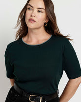 Classic Ribbed Tee - Forest Green/Striped Trim