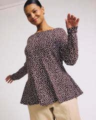Cassandra Divine Jersey Top - Brown/White Dot Print