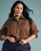 Cooling Stretch Cupro Oversized Artist Shirt - Brown Hacienda Print