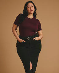 Cloud Rib Short Sleeve Crew Neck Tee - Black Cherry