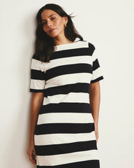 Belle Breton Stripe Jersey Dress - Ecru/Black Rugby Stripe