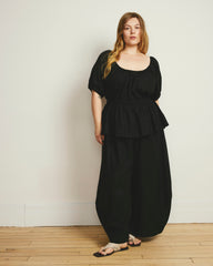 Cosma Barrel Leg Linen Blend Pants - Black