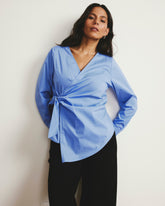 Beacon Stretch Poplin Wrap Shirt - Soft Blue