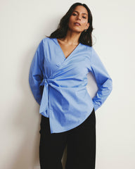 Beacon Stretch Poplin Wrap Shirt - Soft Blue