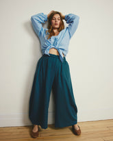 Cosma Barrel Leg Linen Blend Pants - Ink Blue