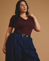 Cloud Rib Short Sleeve V-Neck Tee - Black Cherry