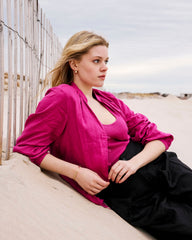 Avalon Linen Blend Blouse - Hyper Pink