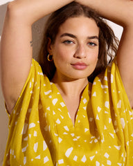 Cabana Linen Blend Kaftan - Yellow Confetti Print