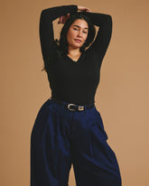 Cloud Rib Long Sleeve V-Neck Tee - Black