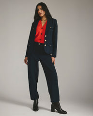 Audrey Relaxed Uniform Ponte Workpant - Navy with Gold Buttons