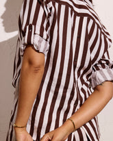 Button Back Linen Blend Polo Shirt - Peppercorn Stripe