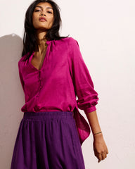 Avalon Linen Blend Blouse - Hyper Pink