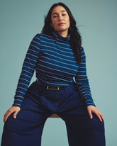 Cloud Rib Turtleneck - Teal/White Microstripe