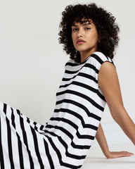 Capri Divine Jersey Flared Dress - Black/White Stripe