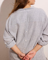 Button Back Linen Blend Polo Shirt - Beach Stripe