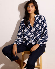 Avalon Linen Blend Blouse - Geometrica Print