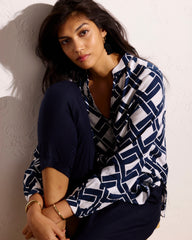 Avalon Linen Blend Blouse - Geometrica Print