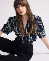 Beatrice Soft Satin Short Sleeve Top - Paddington Ribbon Print