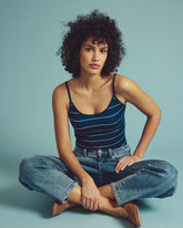 Cloud Rib Camisole - Teal/White Microstripe