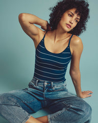 Cloud Rib Camisole - Teal/White Microstripe