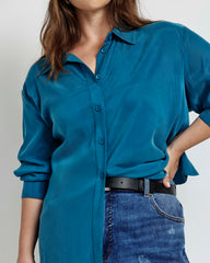 Cooling Stretch Cupro Oversized Artist Shirt - Blue Beetle