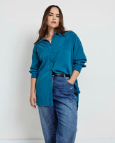 Cooling Stretch Cupro Oversized Artist Shirt - Blue Beetle