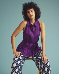 Adelaide Sleeveless Linen Blend Shirt - Dreamy Purple