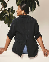 Button Back Stretch Cupro Polo Shirt - Black