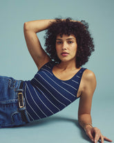 Cloud Rib Tank - Teal/White Microstripe