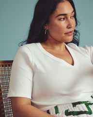 Classic V-Neck Ribbed Tee - White