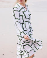 Alix Linen Blend Shirtdress - Green Paint Print