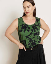 Cooling Stretch Cupro Tank - Green Sgraffito Print