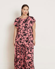 Alida Draped Liquid Jersey Top - Pink Sgraffito Print