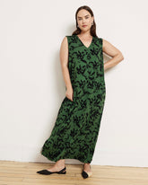 Claremont Liquid Jersey Sheath Dress - Green Sgraffito Print