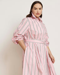 Claire Stretch Poplin Shirtdress - Pink Horizon Stripe