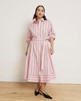 Claire Stretch Poplin Shirtdress - Pink Horizon Stripe