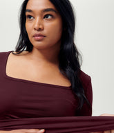 Cloud Rib Short Sleeve Square Neck Tee - Black Cherry