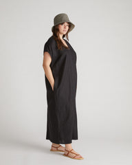 Cabana Linen Blend Kaftan - Black