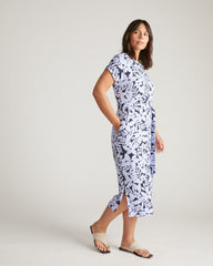 Belted Divine Jersey Dress - Petal Palette Print in Jacaranda